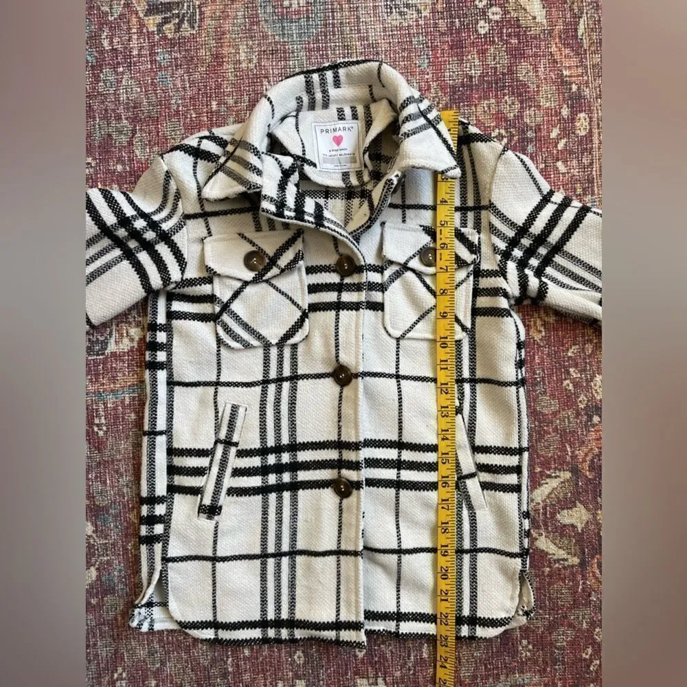 8-9 Primark Stylish Girls Plaid Button up Jacket - Black and White with pockets